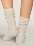 Barefoot Dreams CozyChic Heathered Socks in Stone/White