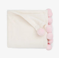 Elegant Baby Pink Poms Trim Fleece Baby Stroller Blanket